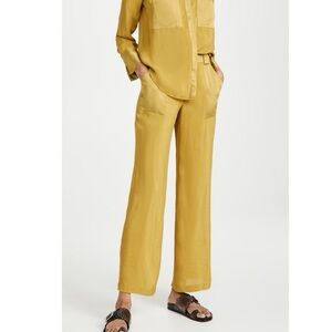 Good American Mustard satin silk like Wide Leg Pants nwot